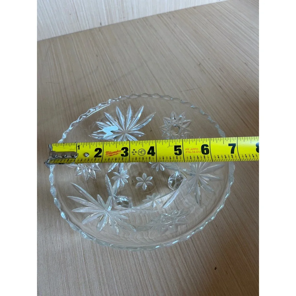Vintage Anchor Hocking Starburst Pressed Glass Footed Bowl Scalloped Edge Clear